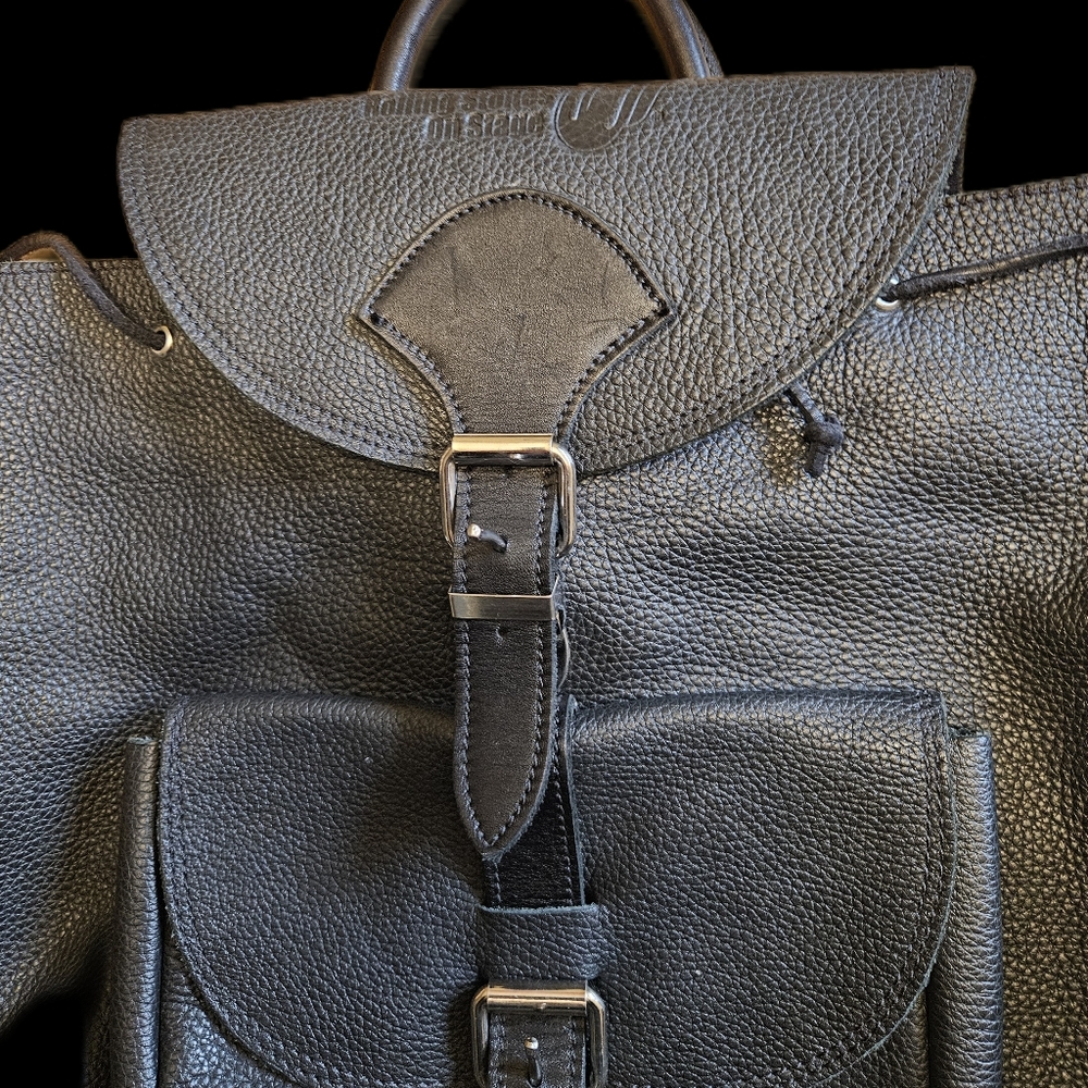 Rolling Stones Roots Leather Backpack Black Pebbled Amiet Hardware 12x12 Vintage